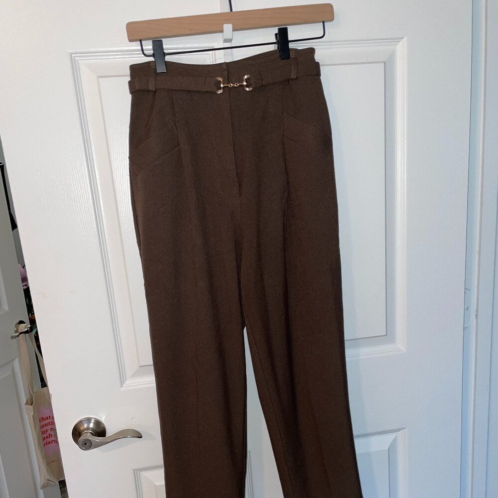 Petite Studio NYC high waisted brown trousers with belt